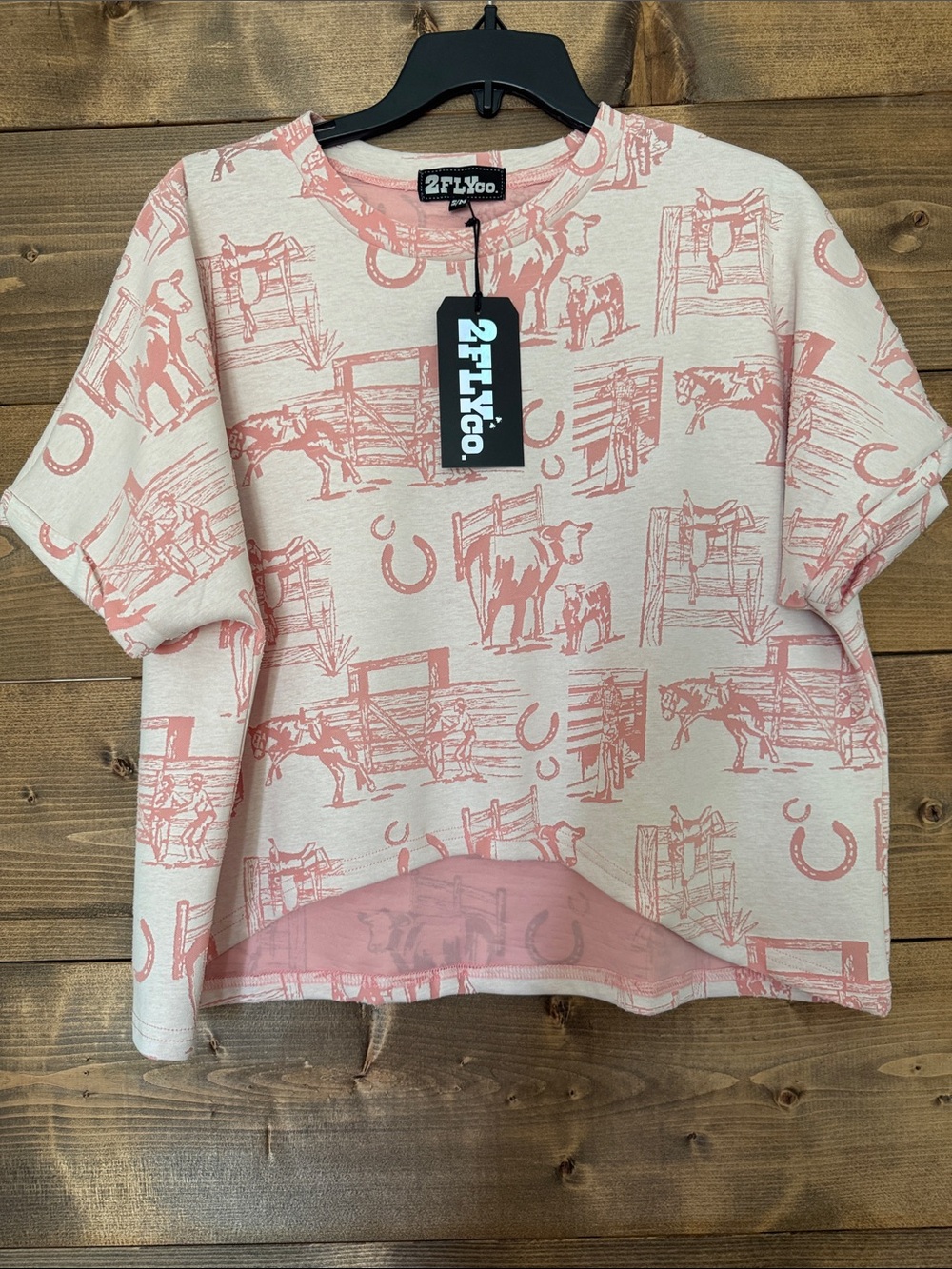 2 Fly Pink Western Print Short Sleeve Tee